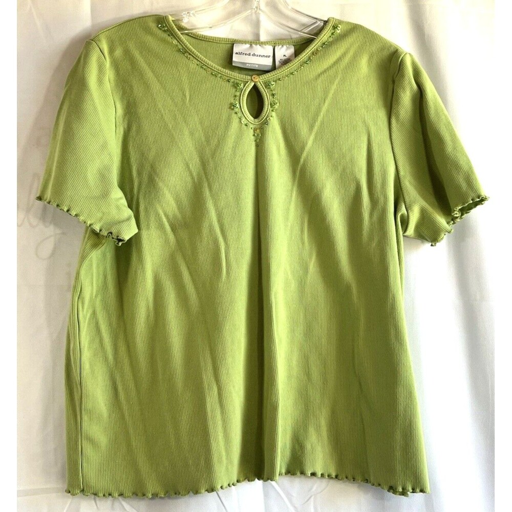 Alfred Dunner Womens Green Top With Beading Sz PL